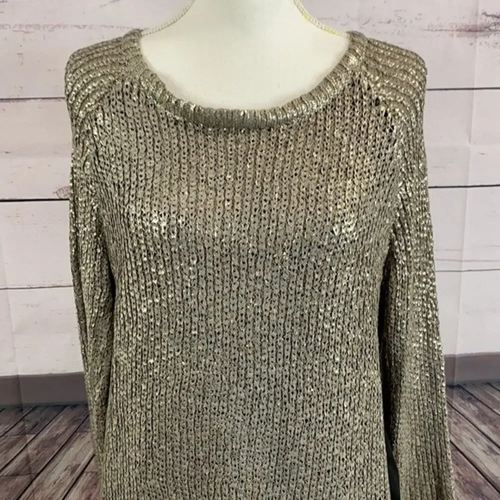 Chelsea Violet Sweater Tunic Womens Medium Knite Metallic Sparkle NYE Lined‎